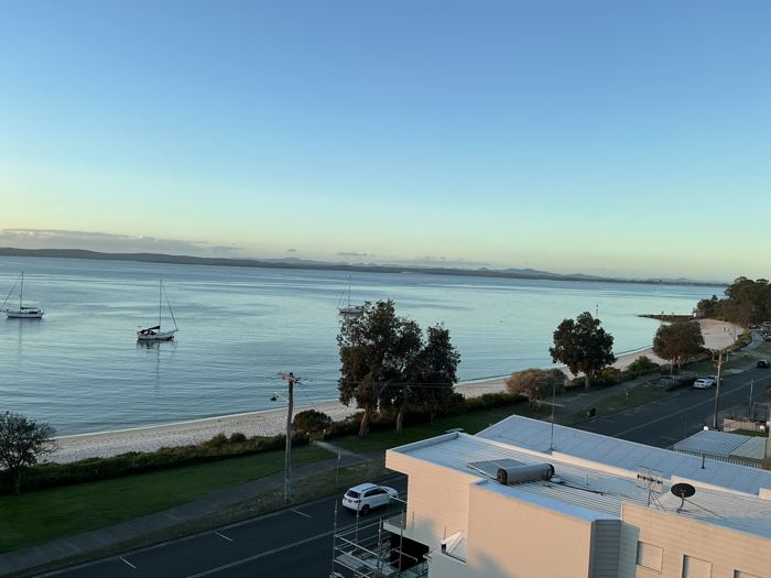 Morning view of yachts on Nelson Bay from the deck